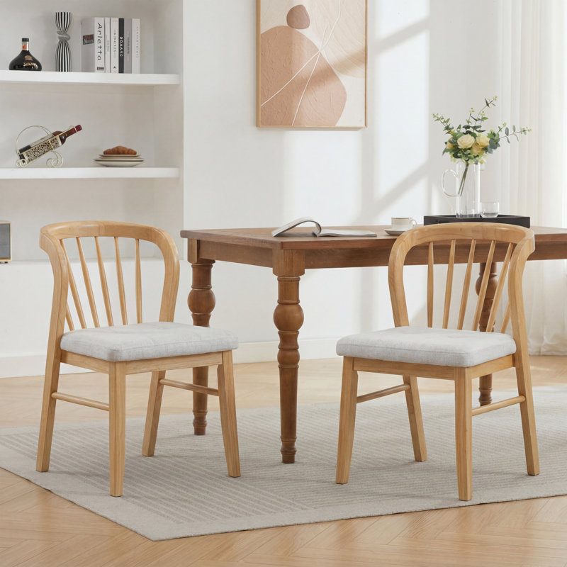 Ensemble de 2 chaises de salle à manger modernes, rembourrées en bois d'hévéa pour petite cuisine