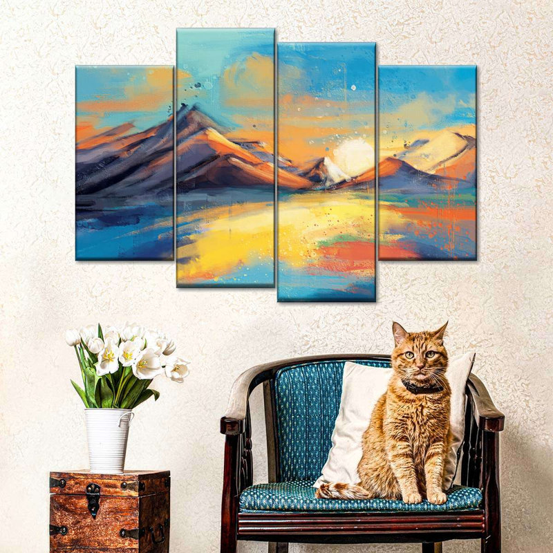 «Abstract Landscape Sunset», reproduction de paysage sur toile 4 pièces, H 54 po x l 84 po x P 1,25 po