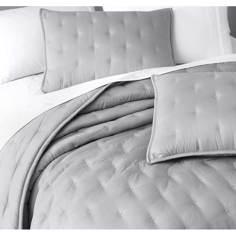 Cross-stitch Lightweight Cooling Quilt Set, Light Gray, King Quilt + 2 King Shams
