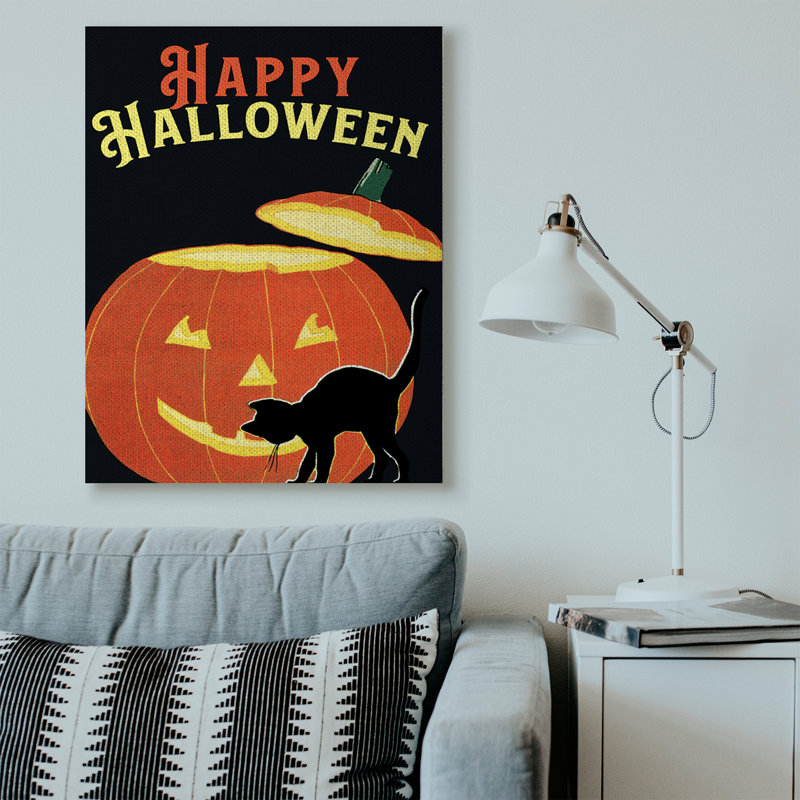 « happy halloween citrouille chat black orange design » par le samedi soir, reproduction d’impression sur image, Toile tendue
