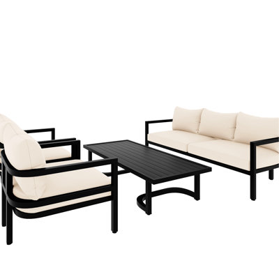 Ustyle Lawn - Structure en acier, coussins beiges imperméables et corrosifs pour la détente. La conception incurvée comprend une table basse et des jardins extérieurs. Confort. Coussins