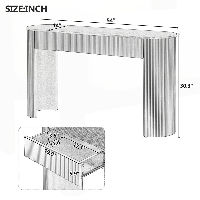 Modern Fluted Design Console Table, Black