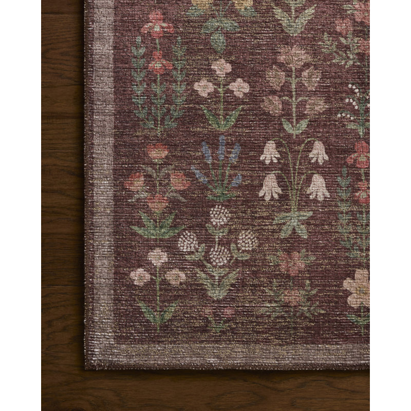 Rifle Paper Company x Loloi Edinburgh Merlot / Multi  Area Rug, Square 1'6",  Merlot/Multicolor 