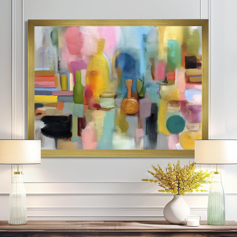 Reproduction d'art sur toile rose, H 16 po x l 32 po, Cadre flottant, Doré