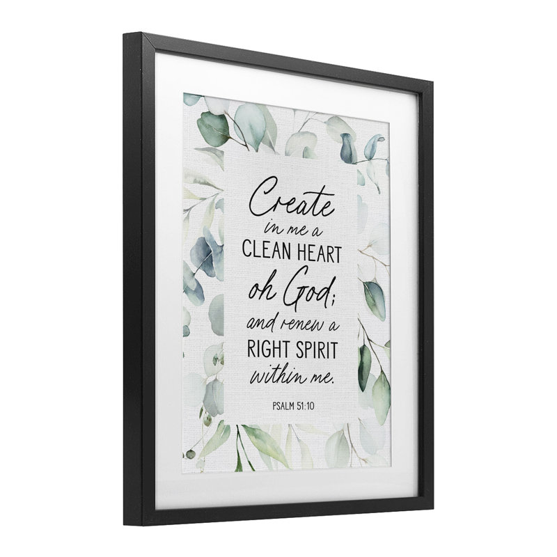 «Clean Heart & Right Spirit», reproduction sous verre encadrée, lettrée et doublée, Cadre noir minuit, H 16 po x l 13 po
