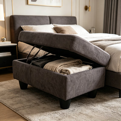 Athiste Rectangular Flannel Storage Ottoman with Square Tufted Lid, Soft Fabric Footrest Bench for Living Room, Entryway & Bedroom