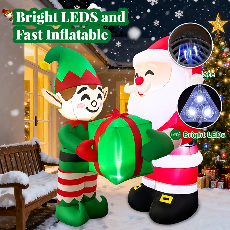 Père Noël gonflable 5 pi avec cadeau de Noël et lumières DEL illuminées