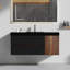 Meuble-lavabo mural en noyer et quartz noir