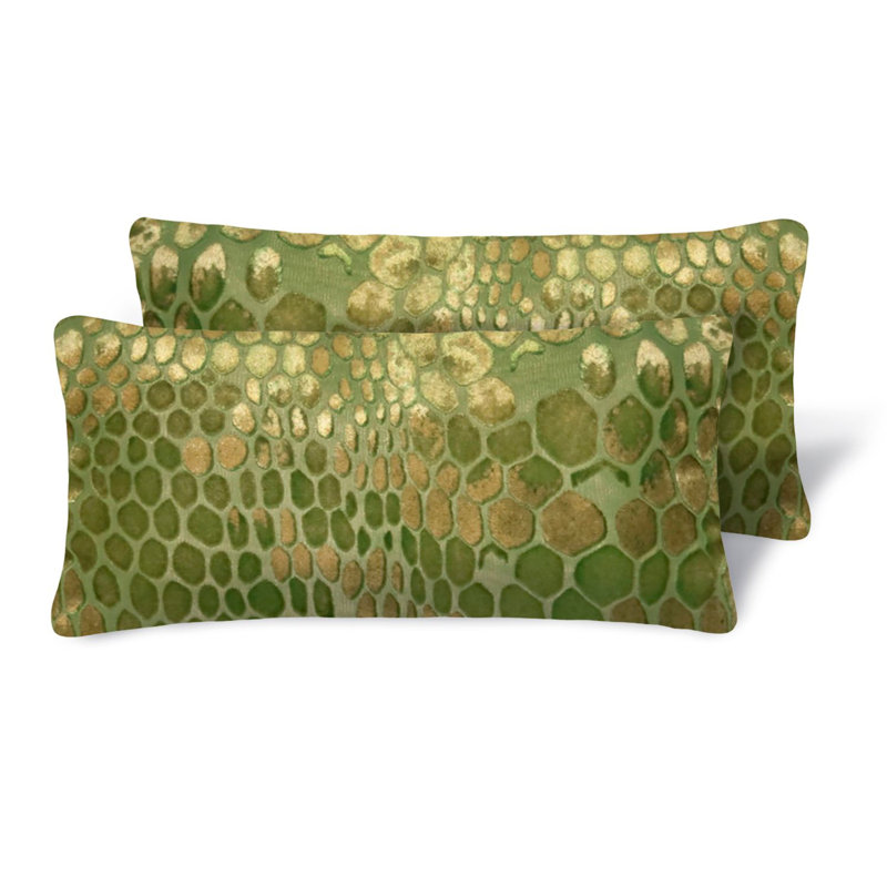 Snakeskin Rectangle Velvet Pillow Cover & Insert, Grass