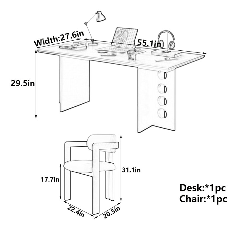 Bureau vintage en bois massif avec découpe d'arche en dôme
