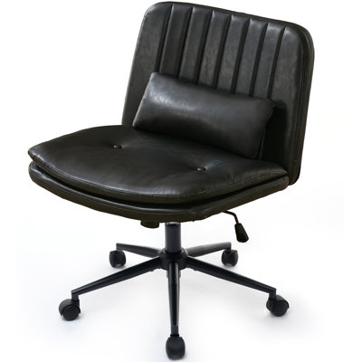 Criss Cross Office Desk Chair With Wheels, Wide Seat Armless Task Chair With Dual-Layer Seat Cushions And Lumbar Pillow