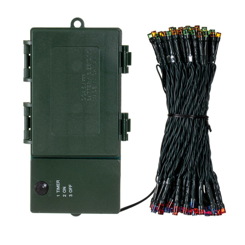 Latitude Run® 100 LED Multi-Colored Battery Operated Light Set, Green Wire with 5 Bulb Spacing."