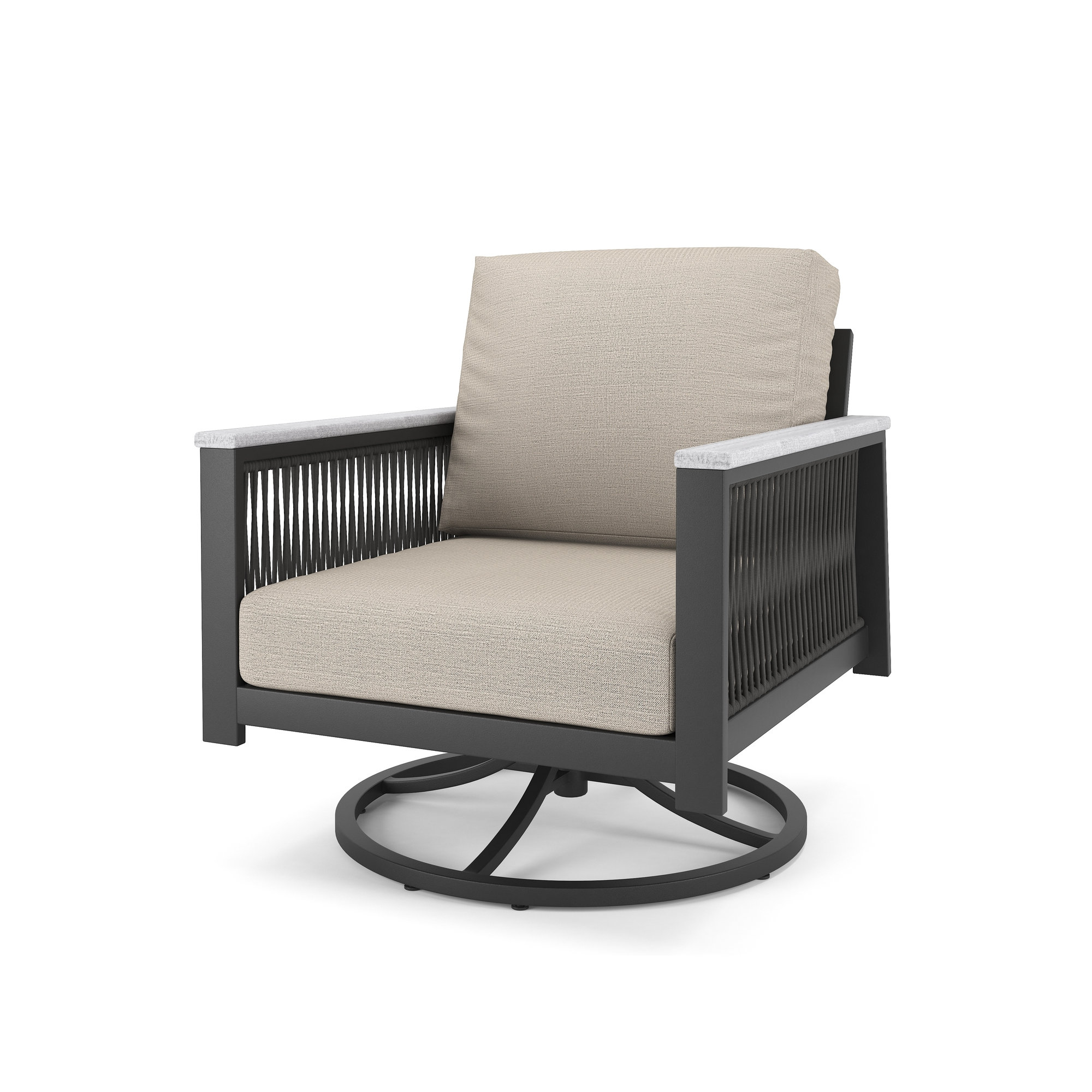 Townsend Outdoor Townsend Swivel Rocker Metal Chair with Sunbrella® Cushion, Cast Silver Sunbrella®