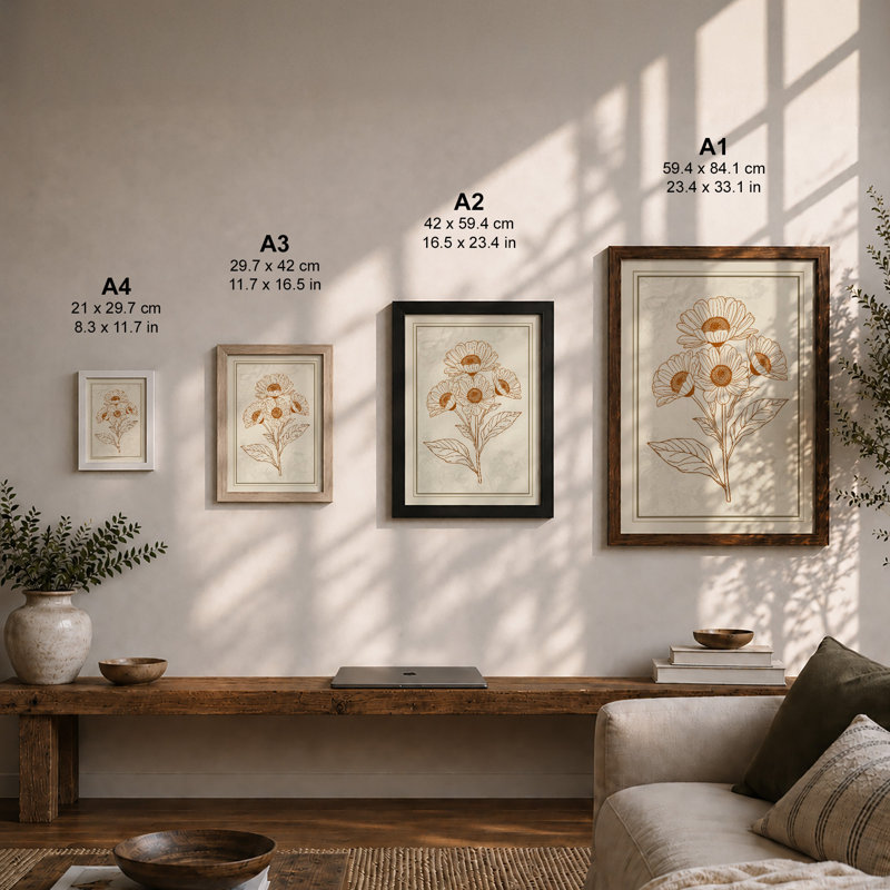 Study in Ochre Botanical - Framed Print, Oak, A4 - 29.7 x 21.0 cm