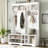 Modern Hallway Hall Tree with Metal Hooks and Storage Space, Multi-Functional Entryway Coat Rack with Shoe Cubbies, White-129607258