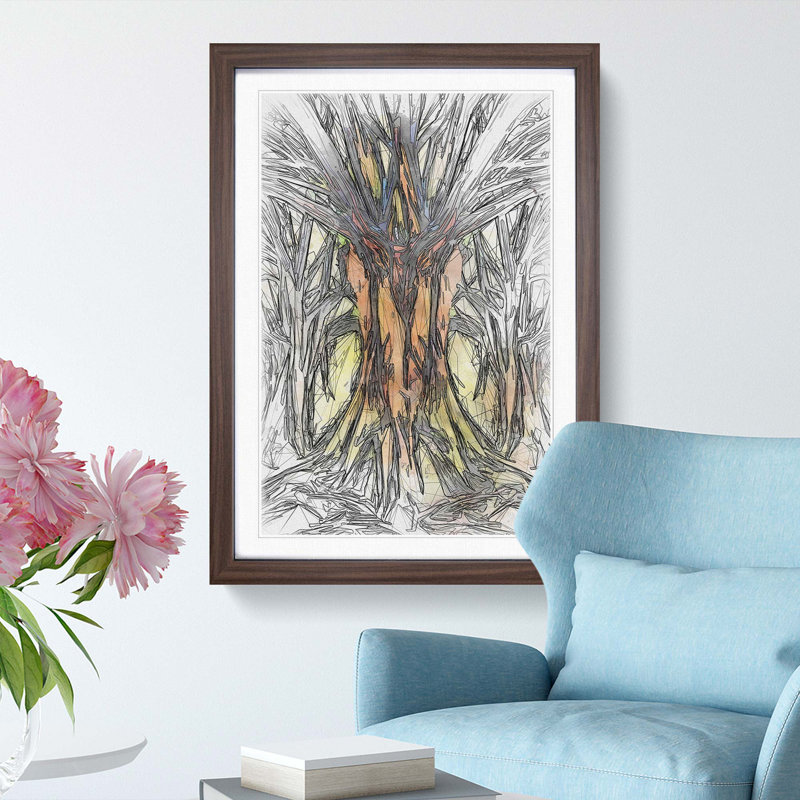 Golden Trees in Abstract - Picture Frame Graphic Art Print, 36cm H x 27cm W x 2cm D, Walnut Framed