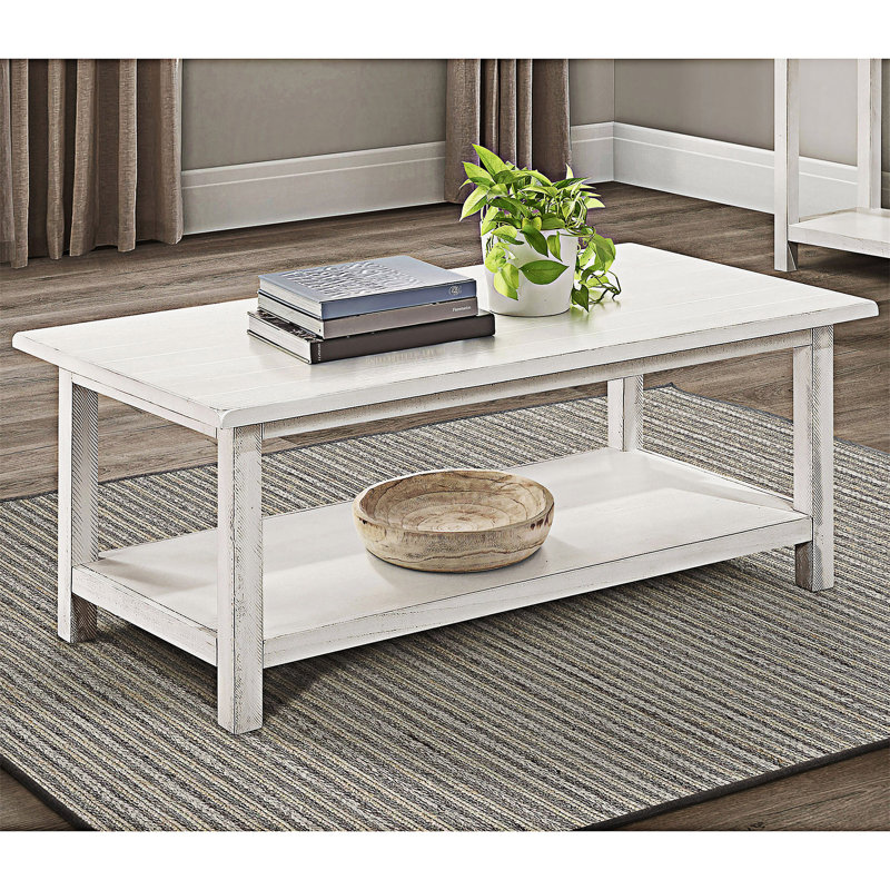 Table basse en bois avec tablette, Blanc antique