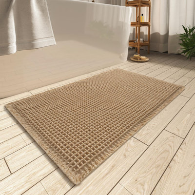 Sage Bathroom Rugs, Bath Mat Set of 2 Extra Thick Chenille Striped Pattern Shaggy Bath Rugs
