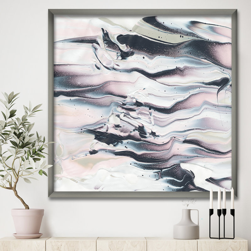 Gris marbré en V - reproduction de cadre photo sur toile, Cadre argenté, H 16 po x l 16 po x P 1 po