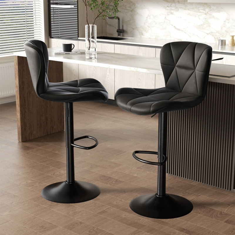 Modern Diamond - Pattern Adjustable Bar Stools, Black