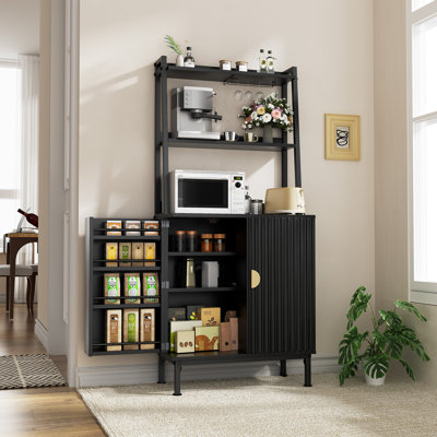 58” Pantry Cabinets With Microwave Shelves, Freestanding Kitchen Storage Cabinet With Adjustable Shelves, Buffet Cupboards For Kitchen, Dining Room, L