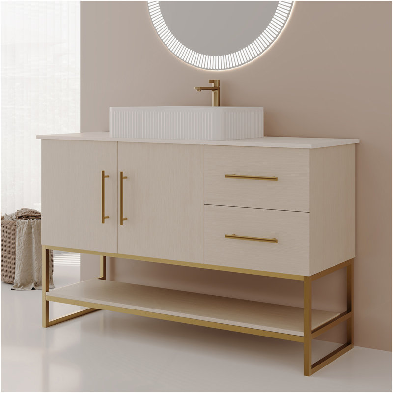Meuble-lavabo moderne 47,2 po avec lavabo vasque en céramique, armoire autoportante dorée
