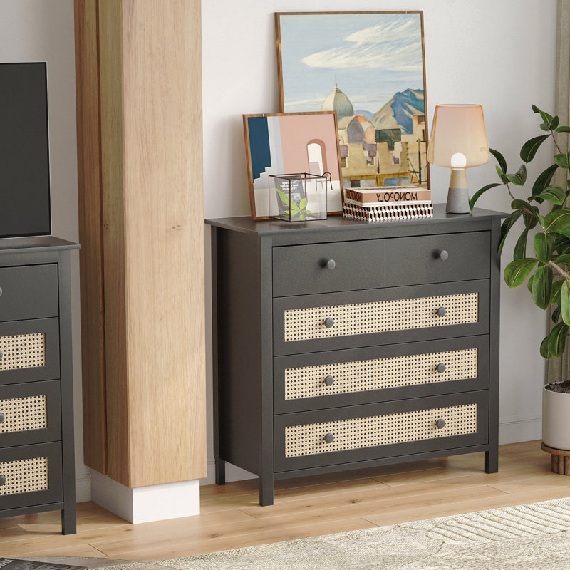 Sideboard Buffet Cabinet With 4-Drawers, Modern Wooden Console Cabinet, Black