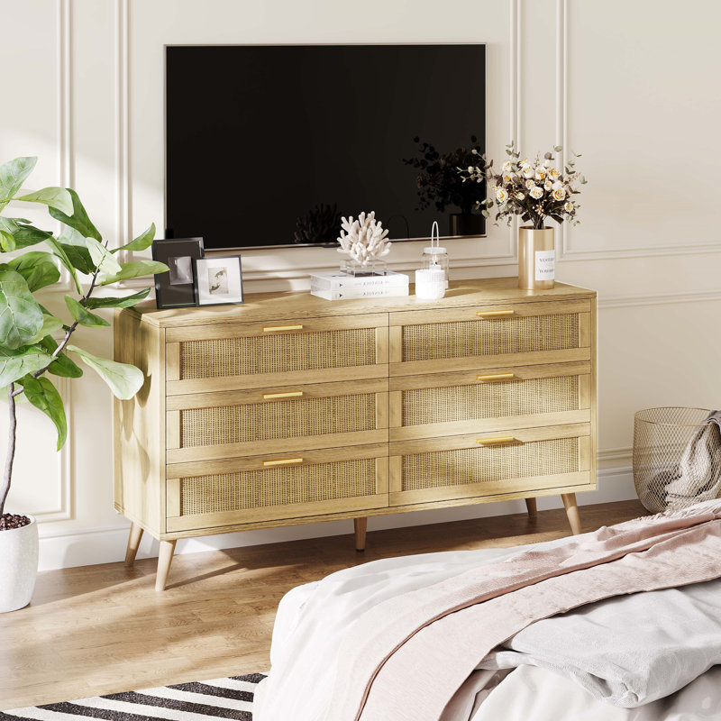 Jakoby Rattan 6 Drawer Double Dresser - Modern Bedroom