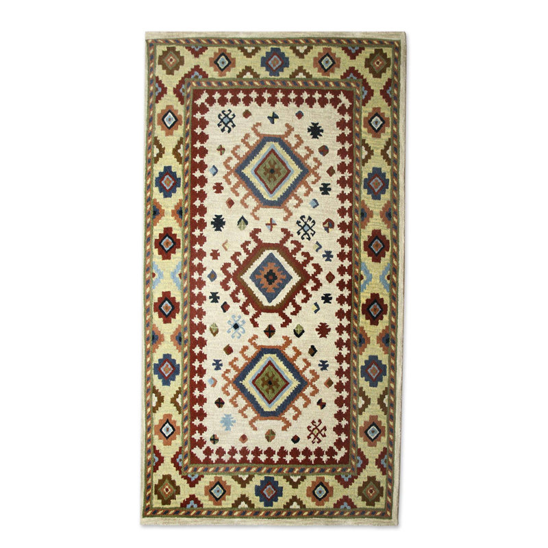 Wool Oriental Area Rug in Ivory/Green