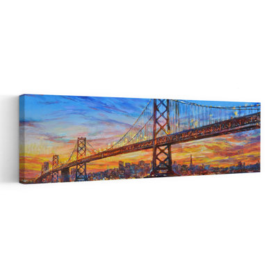 San Francisco Sunset Bridge Colorful Dramatic Vibrant Architecture City Wall Art