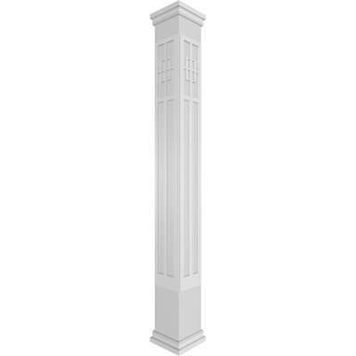 Craftsman Classic Square Non-Tapered San Antonio Mission Style Fretwork Column w/ Prairie Capital & Prairie Base