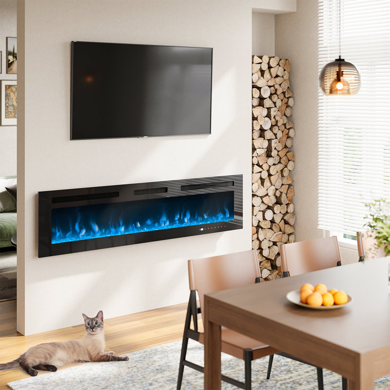Acoidan Recessed and Wall Mounted Electric Fireplace, Black, 16.9" H x 60" W x 4.1" D