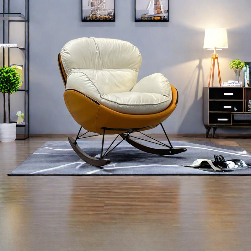 Chaise berçante avec structure en métal, Blanc / orange