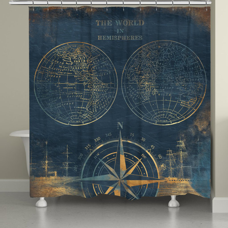 Rideau de douche simple golden compass world map Consolata, H 71 po x l 72 po