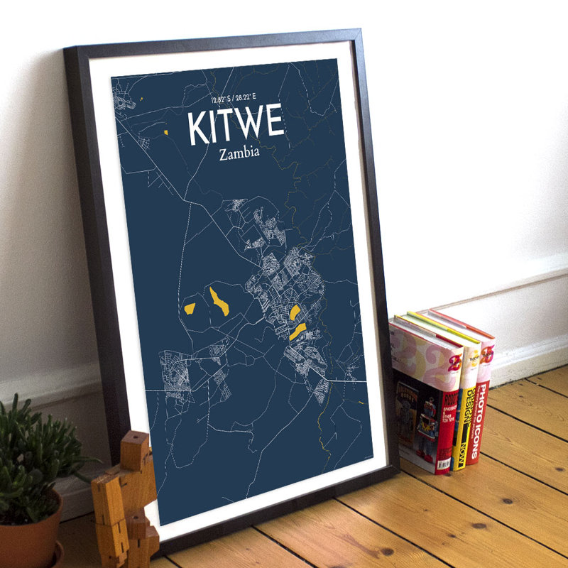 Kitwe City Map - No Frame Print, 50.8cm H x 40.6cm W x 0.1cm D
