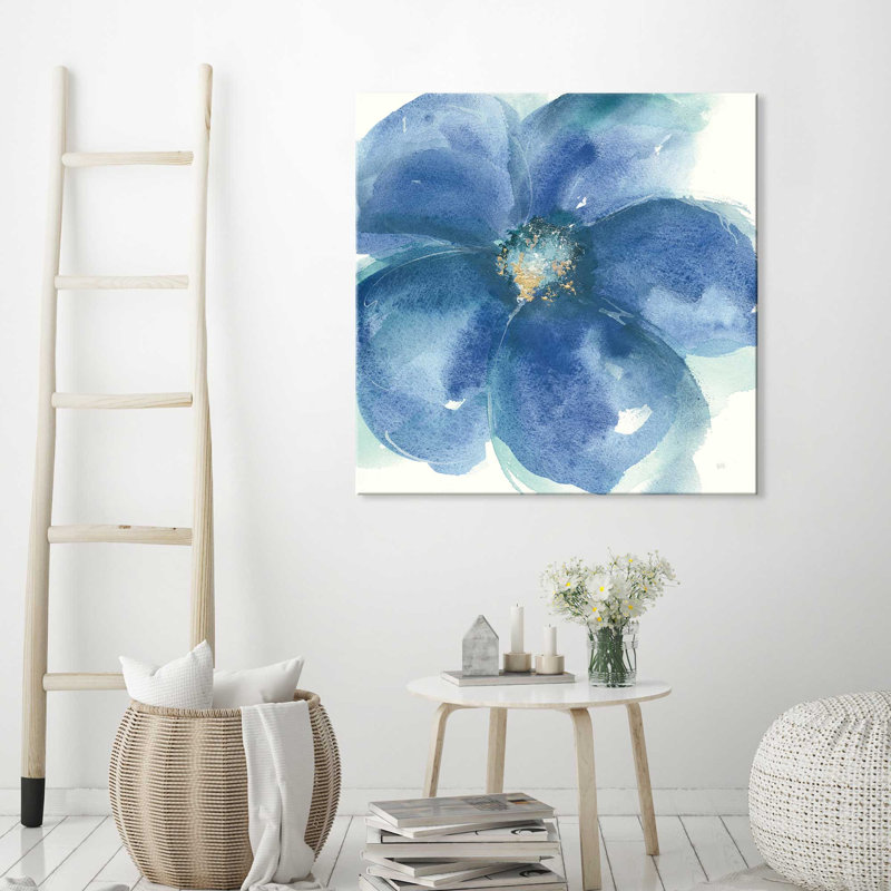 " Indigo Mint IV ", 36" H x 36" W x 1.5" D, Wrapped Canvas
