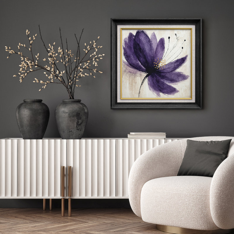 Impression florale mauve avec des accents dorés - impression sur papier encadrée, H 26 po x l 26 po x P 1,5 po