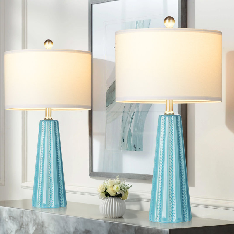 23.5" Ceramic Table Lamp Set, Green