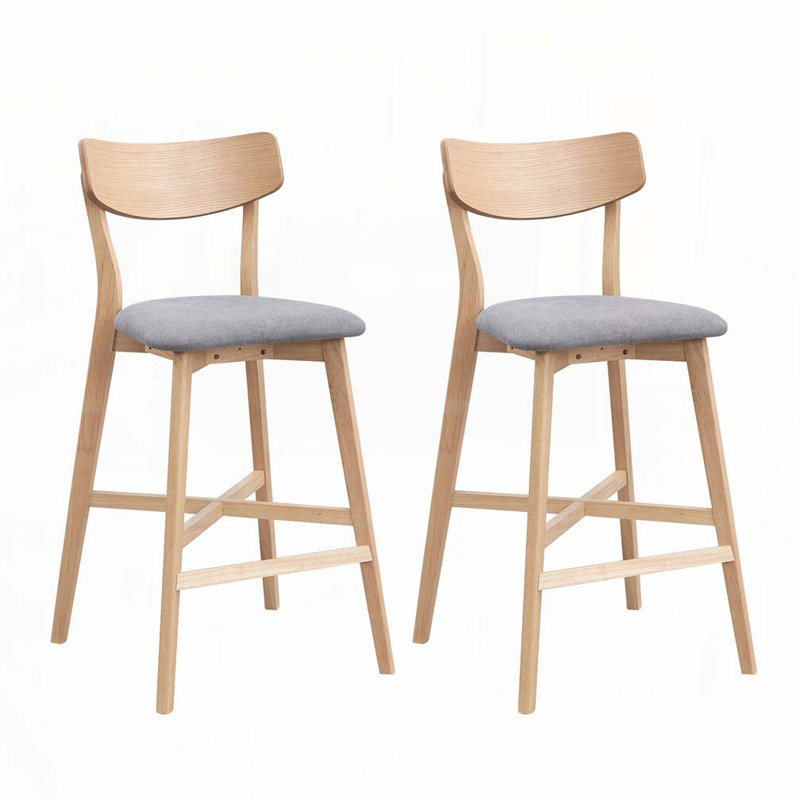 Wooden Bar Chairs, Upholstered Kitchen Island Chairs, Gray, Oak