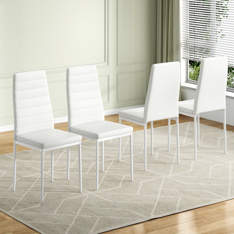 Ensemble de 4 chaises de salle à manger en similicuir blanc pour la cuisine, chaises d'appoint modernes avec structure en métal robuste