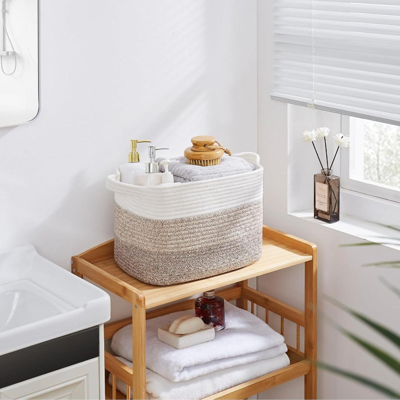 Panier de rangement, paniers tissés pour le rangement, panier en corde de coton pour les jouets, paniers à serviettes pour la salle de bain - paquet de 3, jaune dégradé