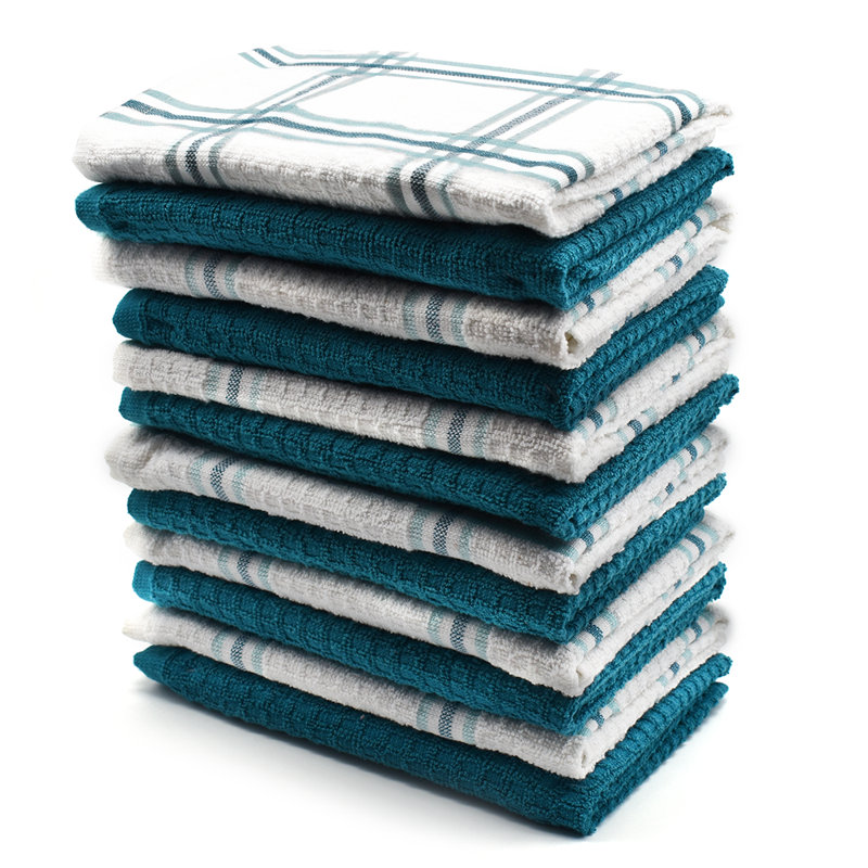 Cotton Stripe Waffle Tea Towel Kitchen Towel, Teal
