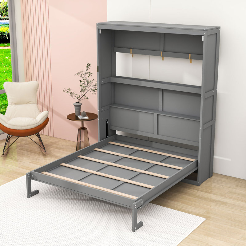 Murphy Bed Wall Bed With Shelves, Gray, Queen