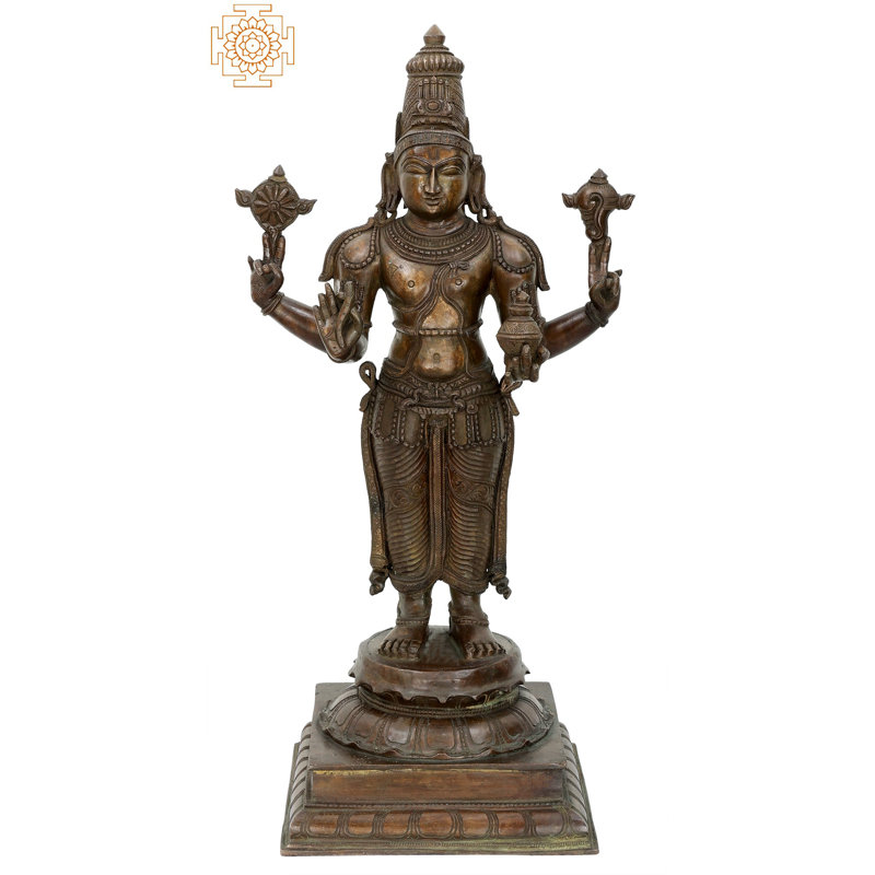 24" Dhanvantari Bronze Statue – Handmade Panchaloha Bronze, Madhuchista Vidhana Lost-Wax from Swamimalai, Traditional Indian Divine Healing Décor