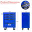 Chariot à outils à 5 tiroirs en noir et bleu, coffre à roulettes en acier, chargement de 15 kg, glissières à roulement, 4 roues avec dispositif de verrouillage pour un fonctionnement sécuritaire - roues pivotantes en métal bleu de 20 po, organisation soignée-1511110634