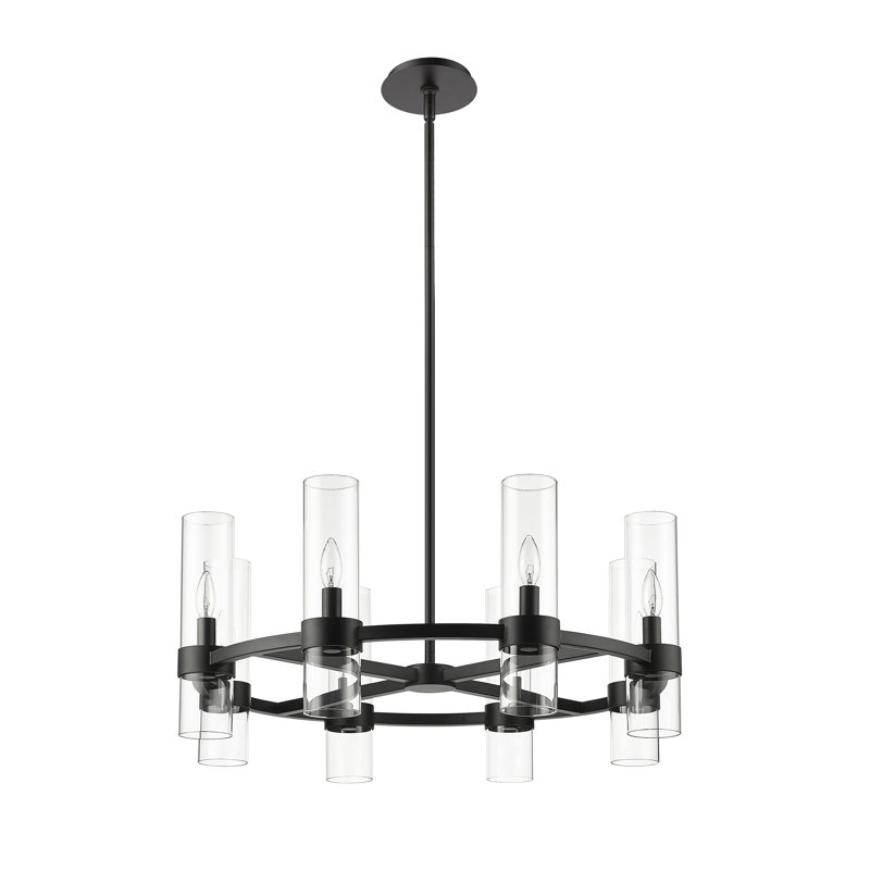 Lustre en roue de chariot à 8 lumières Fouges, Noir mat