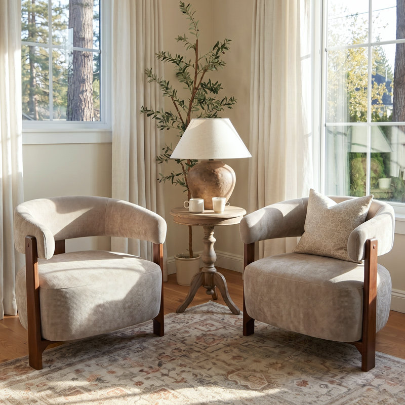 Fauteuil d'appoint rembourré Kyra, Marron clair