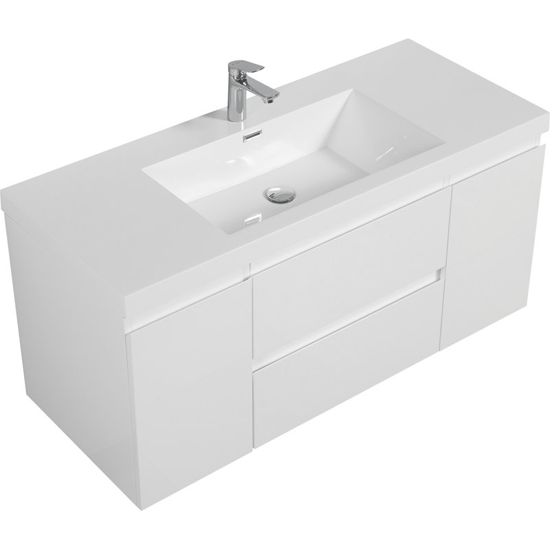 Meuble-lavabo flottant 48 po avec lavabo, meuble-lavabo mural moderne avec lavabo en résine et tiroirs à fermeture en douceur 48 po