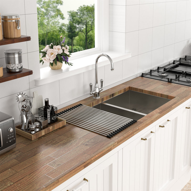33X19 Undermount Double Bowl Kitchen Sink (50/50) In 16 Gauge Stainless Steel With 9 Inch Deep Basin