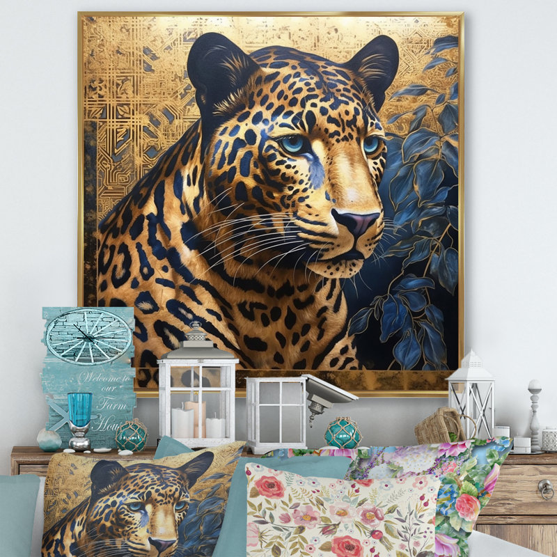 «Leopard Grace V», reproduction sur toile, H 24 po x l 24 po x P 1 po, Cadre flottant doré